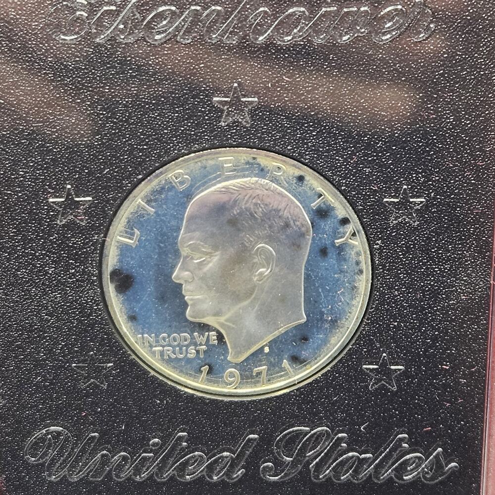 1971-S Eisenhower Dollar PROOF - Cobalt Blue Target Toning Brown Ike Lot #3